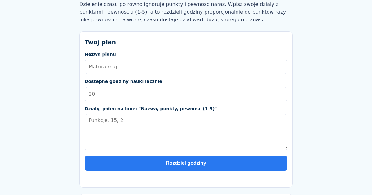 MaturaPlan: Polish Matura Exam Study Time Allocator
